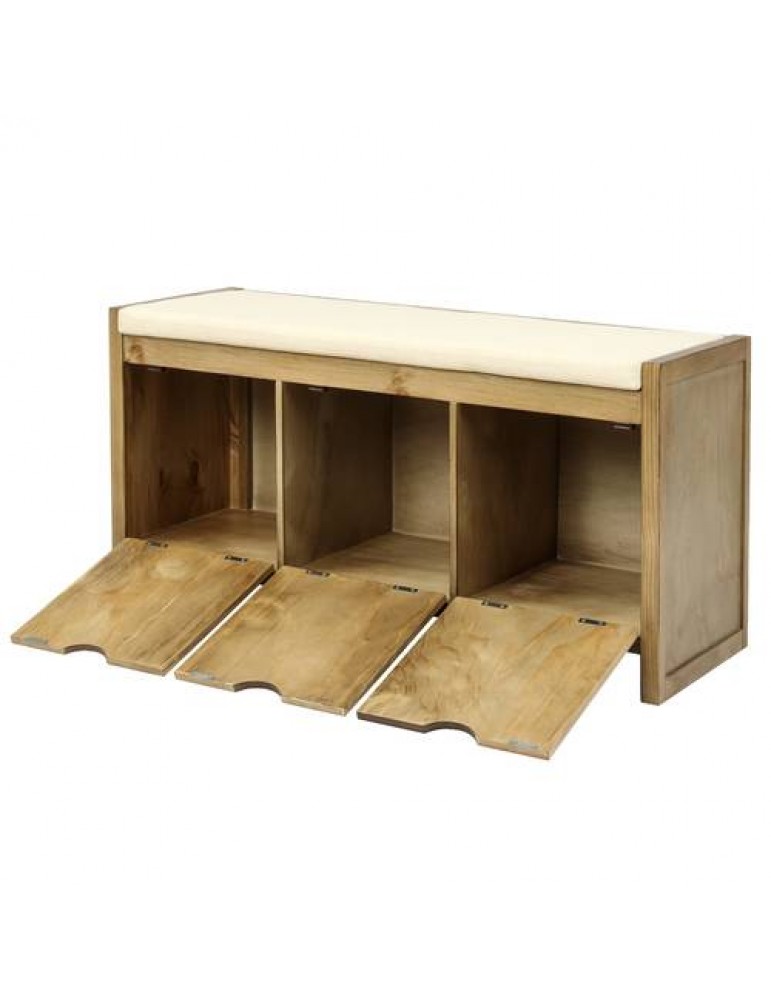 Storage Bench with Removale Cushion and 3 Flip Lock Storage Cubbies