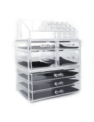 Plastic Cosmetics Storage Rack 4 Small Drawers and 3 Larger Drawers Transparent