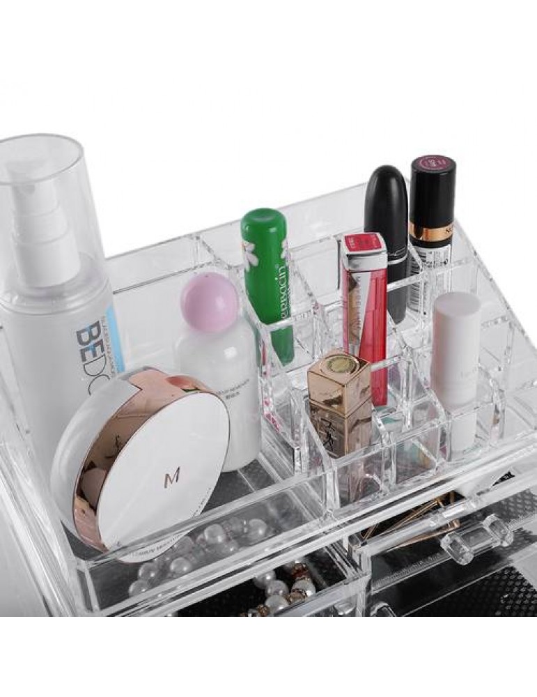 Multi-check 4 Drawers Integrated Acrylic Makeup Case Cosmetics Organizer Transparent