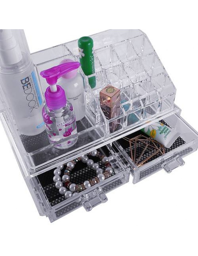 Multi-check 4 Drawers Integrated Acrylic Makeup Case Cosmetics Organizer Transparent