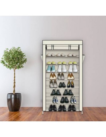 10 Tiers Shoe Rack with Dustproof Cover Closet Shoe Storage Cabinet Organizer Beige