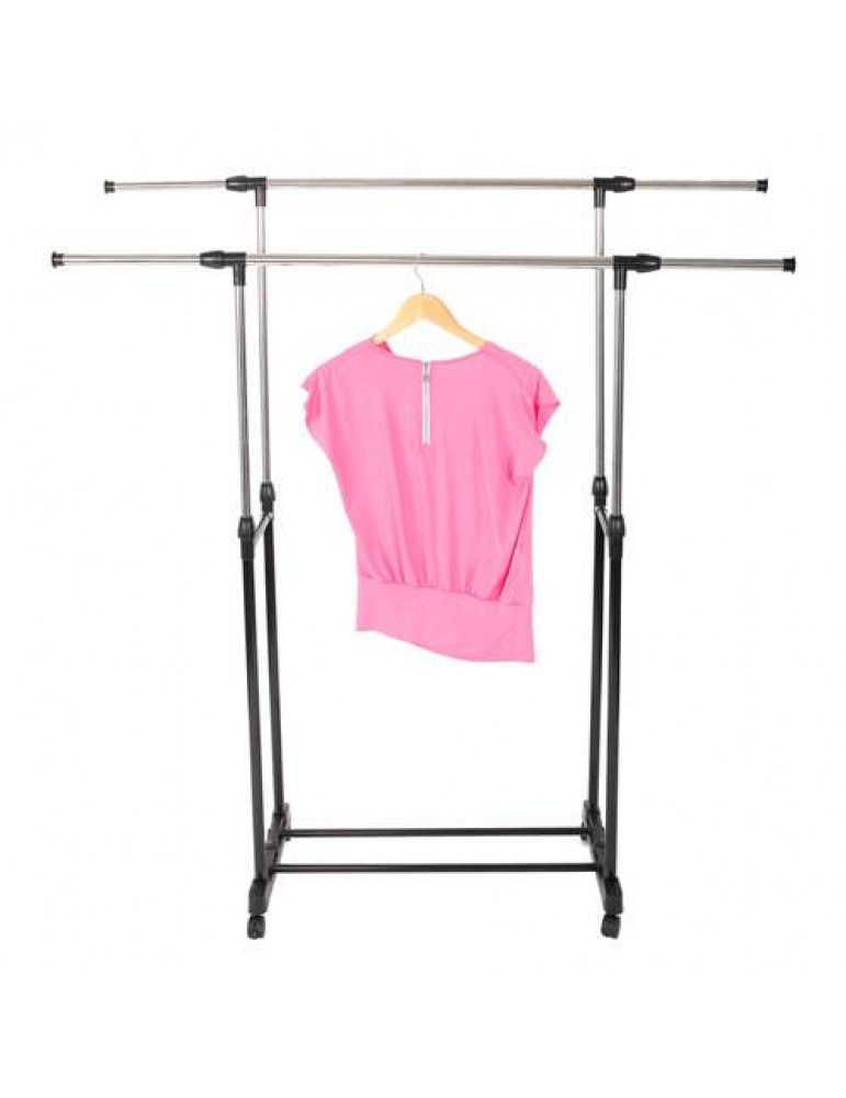 Dual-bar Vertical Horizontal Stretching Stand Clothes Rack Shoe Shelf