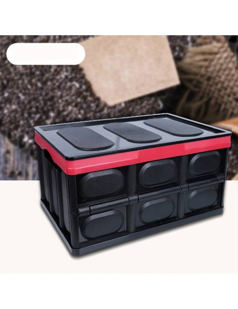55L Collapsible Plastic Storage Box Durable Stackable Folding Utility Crates with Lid Black Color