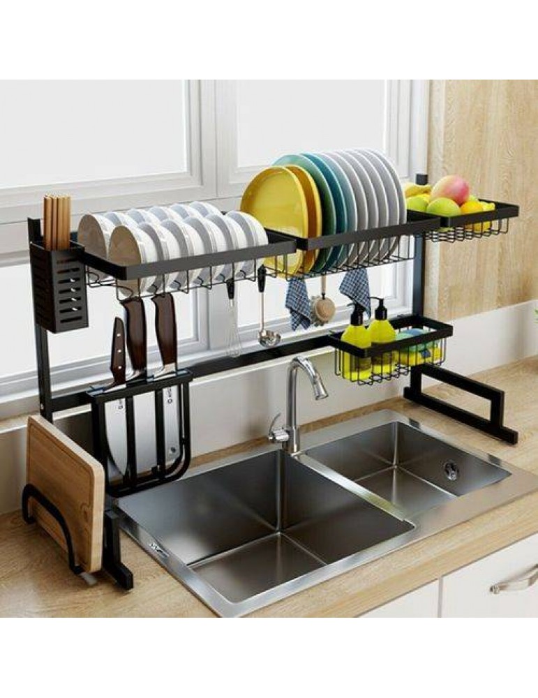 Stainless Steel Over Sink Dish Drying Rack Drainer Kitchen Cutlery Shelf 2-Tier