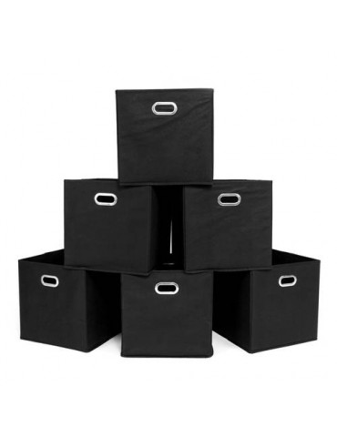 Foldable Fabric Storage Bins Set of 6 Cubby Cubes with Handles Black