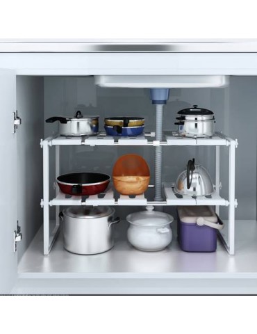 Stainless Steel Multi-functional Kitchen Sink Rack Adjustable UnderSink Shelf Organizer Classic Korean-style White
