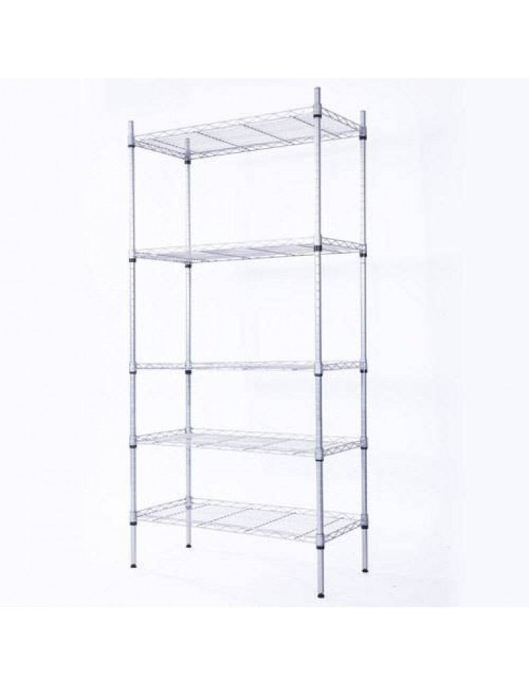 Rectangle Carbon Steel Metal Assembly 5-Shelf Storage Rack Holder Storage Shelves Silver Gray